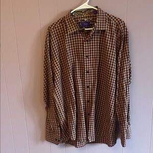 Tasso Elba Brown and Tan Check Button-Down Shirt